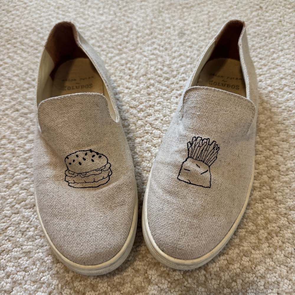 Soludos Cream Slip-On Hamburger and Fries Size 8.5 Shoes